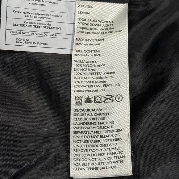 Eddie Bauer Jacket Womens XXL Two Tone Colorblock Down Puffer Coat Black Gray - Picture 3 of 10